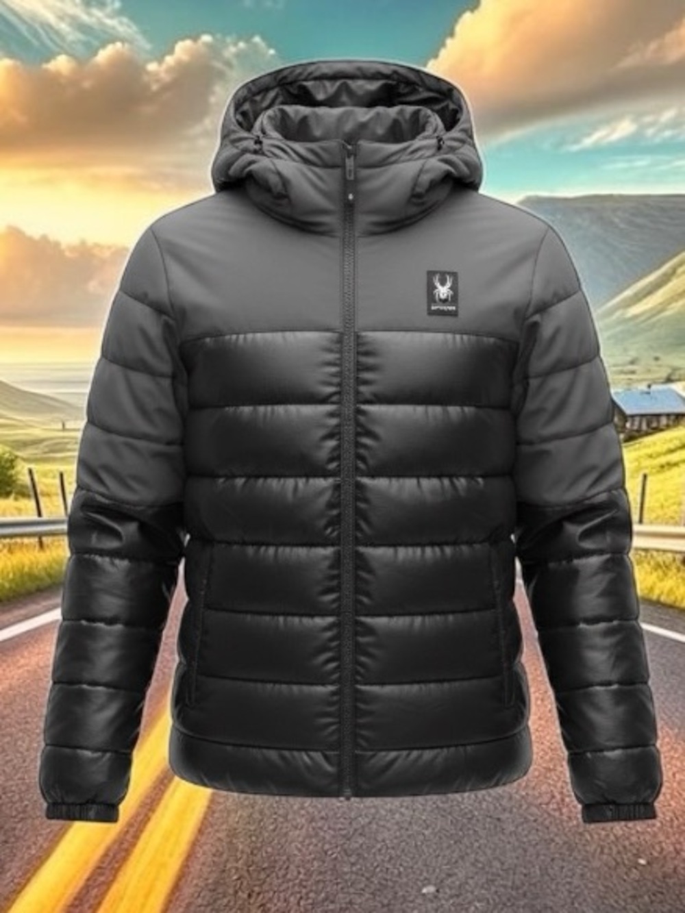 Spyder Men's Black Quilted Hooded Puffer Jacket